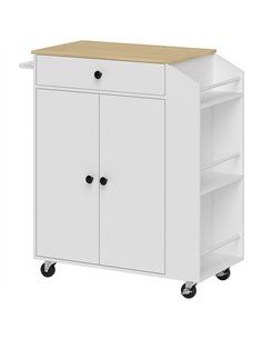 HOMCOM Rolling Kitchen Island with 3-Tier Spice Rack, Kitchen Storage Cart with Drawer and Towel Rack, White