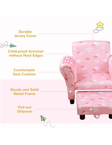 Homcom Kids Cloud-Design Chair with Footrest, Pink