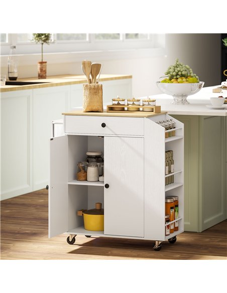 HOMCOM Rolling Kitchen Island with 3-Tier Spice Rack, Kitchen Storage Cart with Drawer and Towel Rack, White - pic 170980 | FastDaddyshop