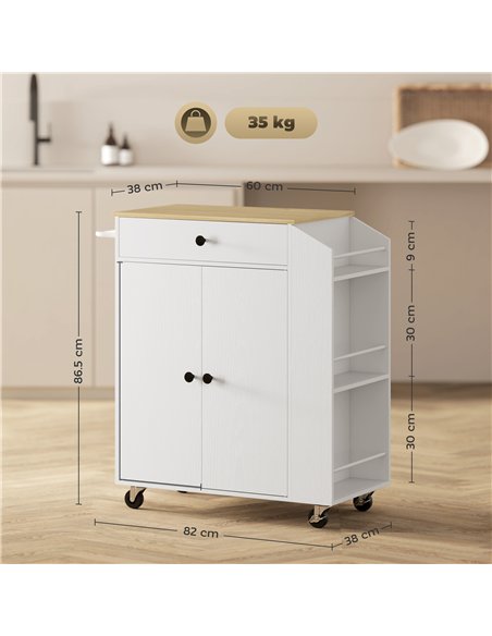 HOMCOM Rolling Kitchen Island with 3-Tier Spice Rack, Kitchen Storage Cart with Drawer and Towel Rack, White - pic 170981 | FastDaddyshop