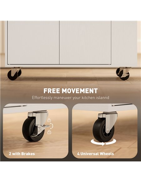 HOMCOM Rolling Kitchen Island with 3-Tier Spice Rack, Kitchen Storage Cart with Drawer and Towel Rack, White - pic 170984 | FastDaddyshop