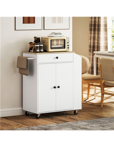 HOMCOM Rolling Kitchen Island with 3-Tier Spice Rack, Kitchen Storage Cart with Drawer and Towel Rack, White - pic 170986 | FastDaddyshop