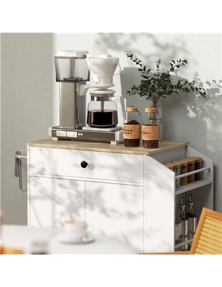 HOMCOM Rolling Kitchen Island with 3-Tier Spice Rack, Kitchen Storage Cart with Drawer and Towel Rack, White - pic 170987 | FastDaddyshop