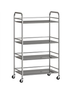 HOMCOM 4 Tier Stainless Steel Kitchen Storage Trolley with Adjustable Shelves - Silver