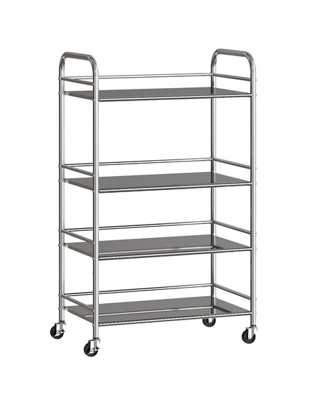 HOMCOM 4 Tier Stainless Steel Kitchen Storage Trolley with Adjustable Shelves - Silver - pic 170988 | FastDaddyshop