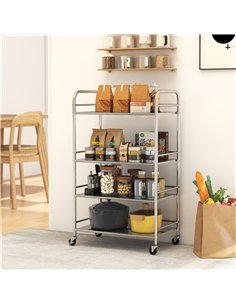 HOMCOM 4 Tier Stainless Steel Kitchen Storage Trolley with Adjustable Shelves - Silver 2