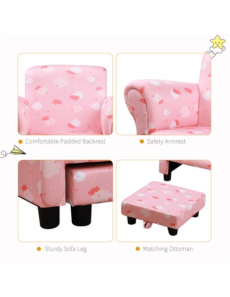 Homcom Kids Cloud-Design Chair with Footrest, Pink - pic 17099 | FastDaddyshop