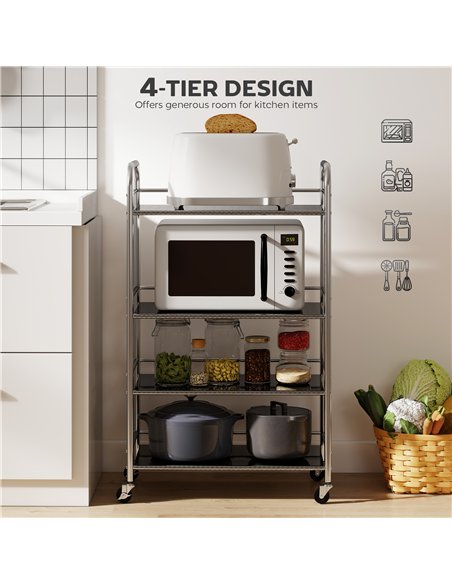 HOMCOM 4 Tier Stainless Steel Kitchen Storage Trolley with Adjustable Shelves - Silver - pic 170991 | FastDaddyshop