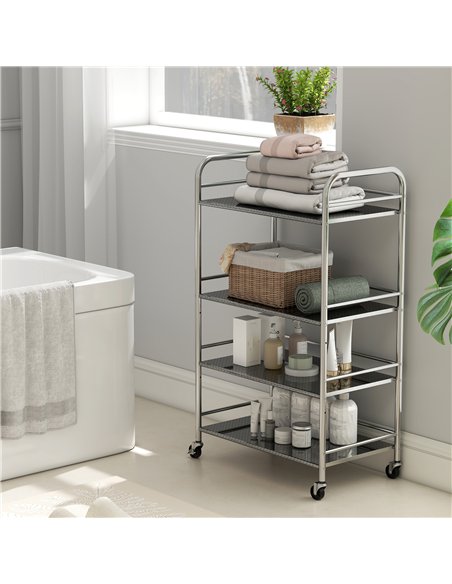 HOMCOM 4 Tier Stainless Steel Kitchen Storage Trolley with Adjustable Shelves - Silver - pic 170996 | FastDaddyshop