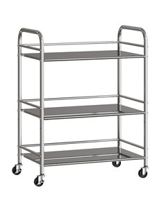 HOMCOM 3 Tier Stainless Steel Kitchen Storage Trolley with Adjustable Shelf - Silver
