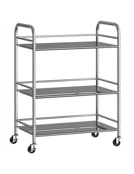 HOMCOM 3 Tier Stainless Steel Kitchen Storage Trolley with Adjustable Shelf - Silver - pic 170997 | FastDaddyshop