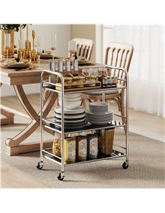 HOMCOM 3 Tier Stainless Steel Kitchen Storage Trolley with Adjustable Shelf - Silver 2
