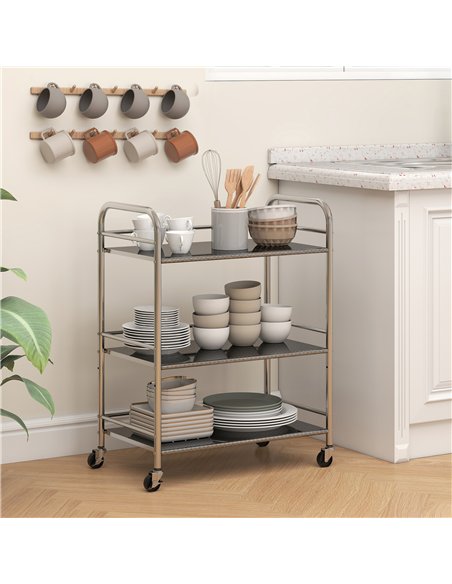 HOMCOM 3 Tier Stainless Steel Kitchen Storage Trolley with Adjustable Shelf - Silver - pic 171004 | FastDaddyshop