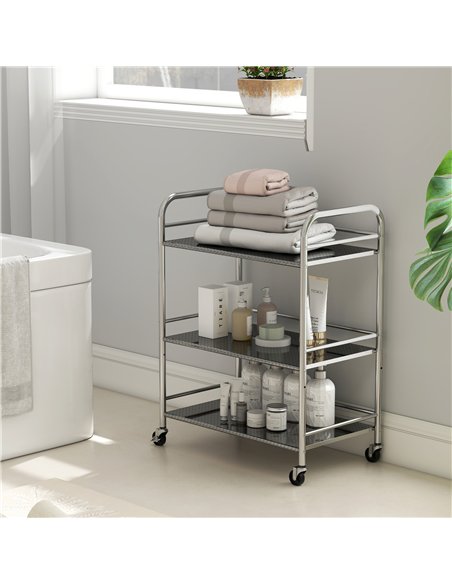 HOMCOM 3 Tier Stainless Steel Kitchen Storage Trolley with Adjustable Shelf - Silver - pic 171005 | FastDaddyshop