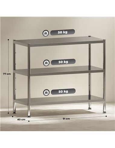HOMCOM 3-Tier Bakers Rack with Storage, Stainless Steel Microwave Stand with Adjustable Shelves for Small Spaces, Kitchen Storag