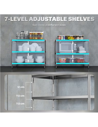 HOMCOM 3-Tier Bakers Rack with Storage, Stainless Steel Microwave Stand with Adjustable Shelves for Small Spaces, Kitchen Storag