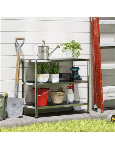 HOMCOM 3-Tier Bakers Rack with Storage, Stainless Steel Microwave Stand with Adjustable Shelves for Small Spaces, Kitchen Storag