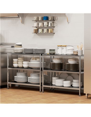 HOMCOM 3-Tier Bakers Rack with Storage, Stainless Steel Microwave Stand with Adjustable Shelves for Small Spaces, Kitchen Storag