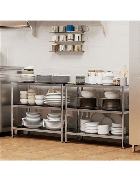 HOMCOM 3-Tier Bakers Rack with Storage, Stainless Steel Microwave Stand with Adjustable Shelves for Small Spaces, Kitchen Storag - pic 171014 | FastDaddyshop