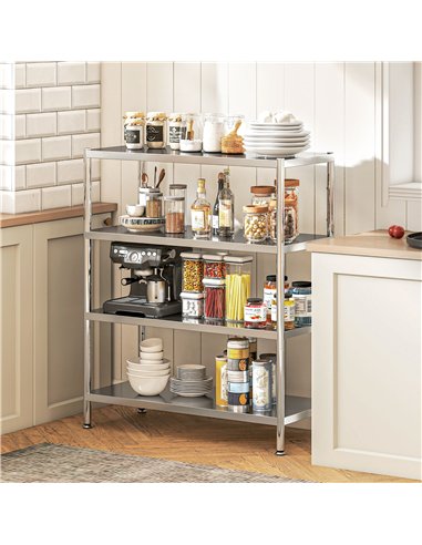 HOMCOM 4-Tier Bakers Rack with Storage, Stainless Steel Microwave Stand with Adjustable Shelves for Small Spaces, Kitchen Storag