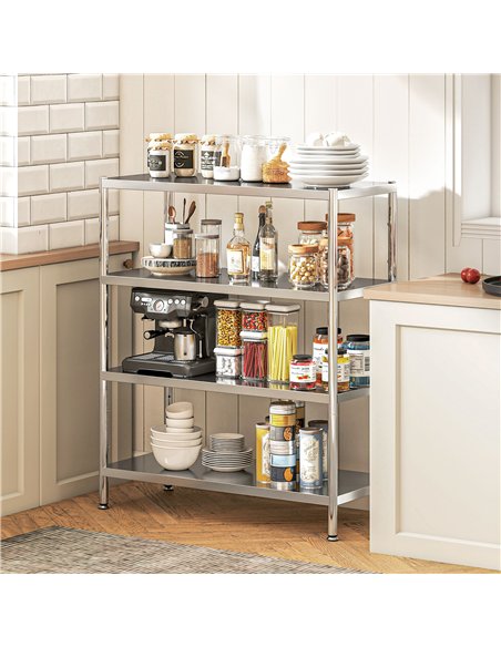 HOMCOM 4-Tier Bakers Rack with Storage, Stainless Steel Microwave Stand with Adjustable Shelves for Small Spaces, Kitchen Storag - pic 171016 | FastDaddyshop