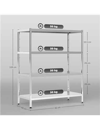 HOMCOM 4-Tier Bakers Rack with Storage, Stainless Steel Microwave Stand with Adjustable Shelves for Small Spaces, Kitchen Storag