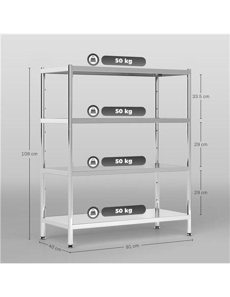 HOMCOM 4-Tier Bakers Rack with Storage, Stainless Steel Microwave Stand with Adjustable Shelves for Small Spaces, Kitchen Storag - pic 171017 | FastDaddyshop