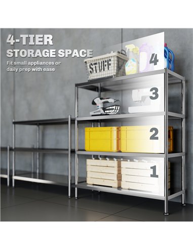 HOMCOM 4-Tier Bakers Rack with Storage, Stainless Steel Microwave Stand with Adjustable Shelves for Small Spaces, Kitchen Storag