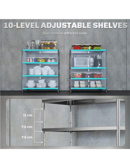 HOMCOM 4-Tier Bakers Rack with Storage, Stainless Steel Microwave Stand with Adjustable Shelves for Small Spaces, Kitchen Storag - pic 171020 | FastDaddyshop