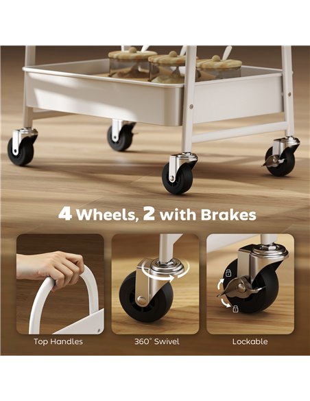 HOMCOM 3-Tier Kitchen Storage Trolley with on Wheels Cover Top Board - White and Oak - pic 171029 | FastDaddyshop