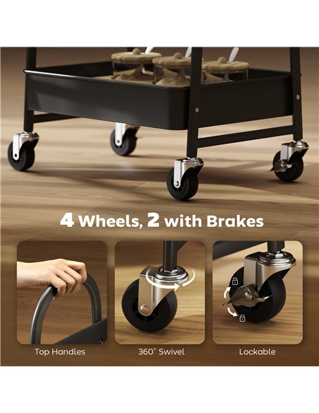HOMCOM 3-Tier Kitchen Storage Trolley with on Wheels Cover Top Board - Rustic Brown and Black - pic 171038 | FastDaddyshop