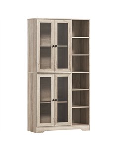 HOMCOM Multi-Storage Kitchen Cabinet, with Glass Doors - Grey Wood-Effect