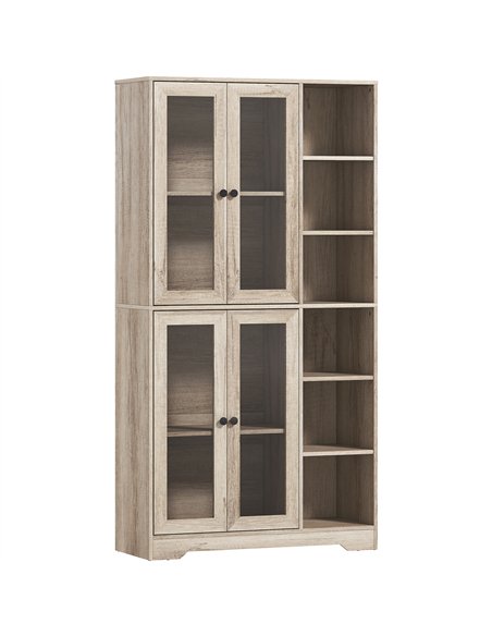 HOMCOM Multi-Storage Kitchen Cabinet, with Glass Doors - Grey Wood-Effect - pic 171042 | FastDaddyshop