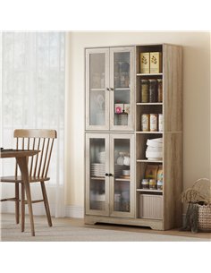 HOMCOM Multi-Storage Kitchen Cabinet, with Glass Doors - Grey Wood-Effect 2