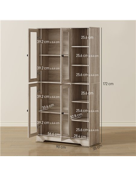 HOMCOM Multi-Storage Kitchen Cabinet, with Glass Doors - Grey Wood-Effect - pic 171044 | FastDaddyshop