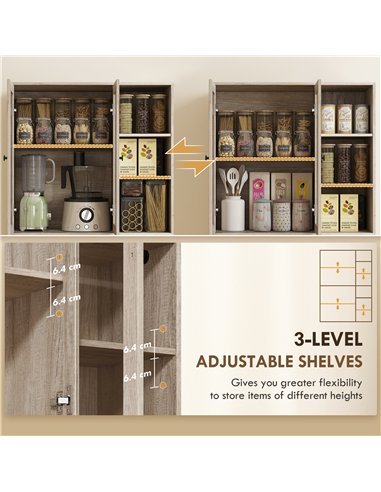 HOMCOM Multi-Storage Kitchen Cabinet, with Glass Doors - Grey Wood-Effect