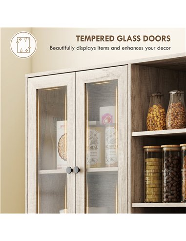 HOMCOM Multi-Storage Kitchen Cabinet, with Glass Doors - Grey Wood-Effect