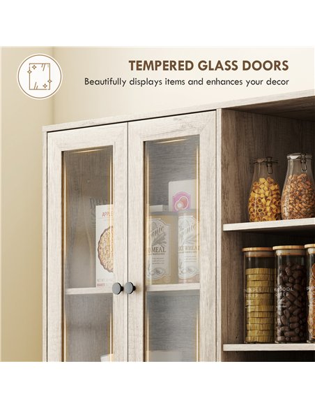 HOMCOM Multi-Storage Kitchen Cabinet, with Glass Doors - Grey Wood-Effect - pic 171048 | FastDaddyshop