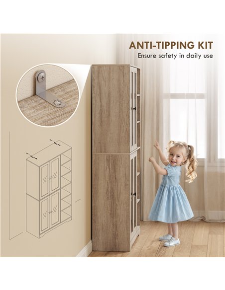 HOMCOM Multi-Storage Kitchen Cabinet, with Glass Doors - Grey Wood-Effect - pic 171049 | FastDaddyshop