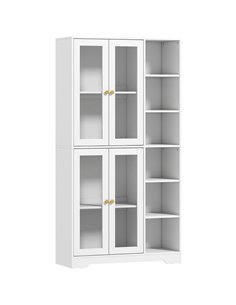 HOMCOM Multi-Storage Kitchen Cabinet, with Glass Doors - White Wood-Effect