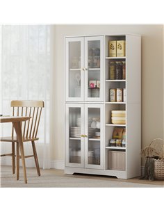 HOMCOM Multi-Storage Kitchen Cabinet, with Glass Doors - White Wood-Effect 2