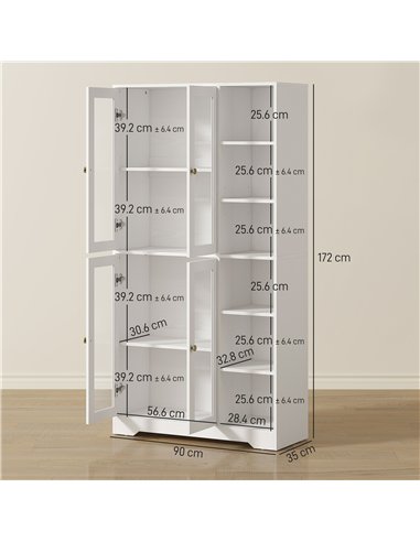 HOMCOM Multi-Storage Kitchen Cabinet, with Glass Doors - White Wood-Effect