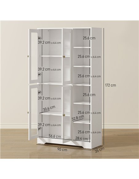 HOMCOM Multi-Storage Kitchen Cabinet, with Glass Doors - White Wood-Effect - pic 171053 | FastDaddyshop