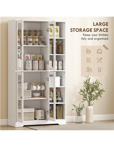 HOMCOM Multi-Storage Kitchen Cabinet, with Glass Doors - White Wood-Effect