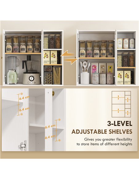 HOMCOM Multi-Storage Kitchen Cabinet, with Glass Doors - White Wood-Effect - pic 171055 | FastDaddyshop