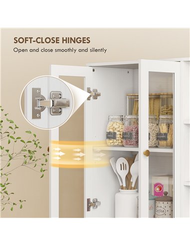HOMCOM Multi-Storage Kitchen Cabinet, with Glass Doors - White Wood-Effect