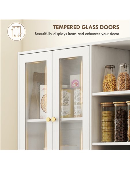 HOMCOM Multi-Storage Kitchen Cabinet, with Glass Doors - White Wood-Effect - pic 171057 | FastDaddyshop