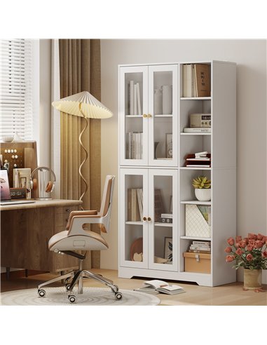 HOMCOM Multi-Storage Kitchen Cabinet, with Glass Doors - White Wood-Effect