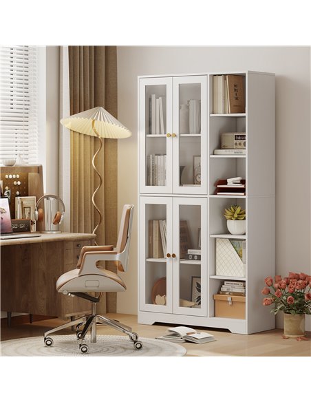 HOMCOM Multi-Storage Kitchen Cabinet, with Glass Doors - White Wood-Effect - pic 171059 | FastDaddyshop