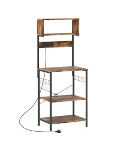 HOMCOM Bakers Rack with Power Outlet, USB Charger, Microwave Stand with Adjustable Shelves, 5 Hooks for Small Spaces, Kitchen St